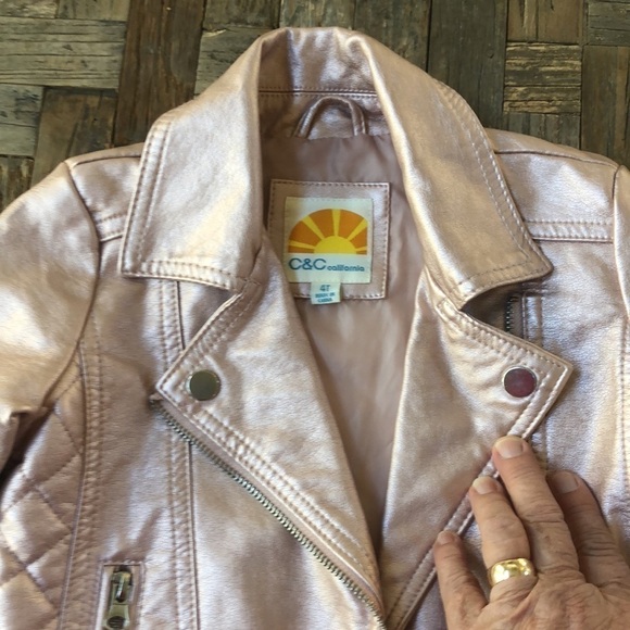 C&C California Girls Metallic Rose Gold Pink Faux Leather Jacket - Picture 1 of 12